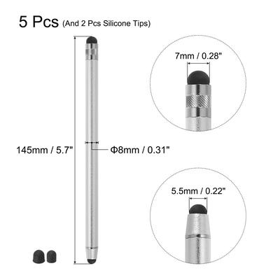 5pcs Stylus Pens for Touch Screens with 2 Extra Tips Silver