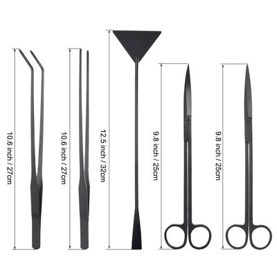 5 in 1Set Black Tweezers Scissors Spatula Tools Kits w Flannelette Bag