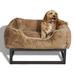 FUZI LUXURY ELEVATED DOG BED SMALL LIGHT BROWN PLUSH + BROWN METAL BASE THE FUZI LUXURY DOG BED