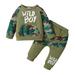 Mikrdoo Baby Boys Outfits 3 Years Baby Boys Camouflage Print Pocket 4 Years Baby Boys Letter Print Tops Pants 2Pcs Clothes Set Green