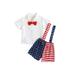 GXFC Toddler Baby Boys 4th of July Gentleman Outfits Infant Boys Short Sleeve Lapel Shirt+Patchwork Stars Stripe Print Suspender Short Pants Suit Independence Day Summer Clothes 2Pcs 0-3T