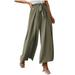 RYRJJ Women s Palazzo Wide Leg Pants Bow Knot Front High Waist Side Slit Flowy Pleated Pant Casual Work Dress Trousers with Belt(Green XL)