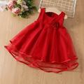 PEASKJP Girls Dresses Spring Girls Toddler Summer Sleeveless Chiffon Ruffled Flowy Round Neckline Dress Strappy Flowy Wedding Party Evening Formal Dresses Red 2-3 Years