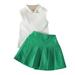 B91xZ Baby Outfits for Girls Toddler Girls Clothing Set Sleeveless Solid Turtleneck Knitting Ribbed Tops Pleated Skirt Outfits Green Sizes 2-3 Years