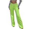 RYRJJ Women s Elegant Suit Pants Straight Leg Button-Up High Waist Dress Pants Loose Business Casual Pants Office Work Trousers(Green L)