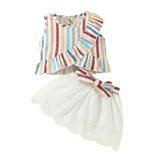 Toddler Girls Sleeveless Striped Printed Ruffles Vest T-Shirt Tops Lace Skirts Outfits Kids Child Clothing Streetwear Dailywear Outwear