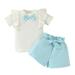 Toddler Girls Short Sleeve Ruffles Ribbed T-Shirt Tops Shorts Outfits Kids Child Clothing Streetwear Dailywear Outwear