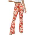 JWZUY Women s Floral Boho Elastic High Waisted Leggings Flare Leg Bell Bottom Long Wide Leg Pants Trousers 1-Red XXL