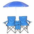 Loveseat Camping Chair with Removable Umbrella Portable Folding Chair with Cooler Bag & 2 Cup Holders & Carrying Bag Foldable Patio Chair for Travel Fishing Picnic