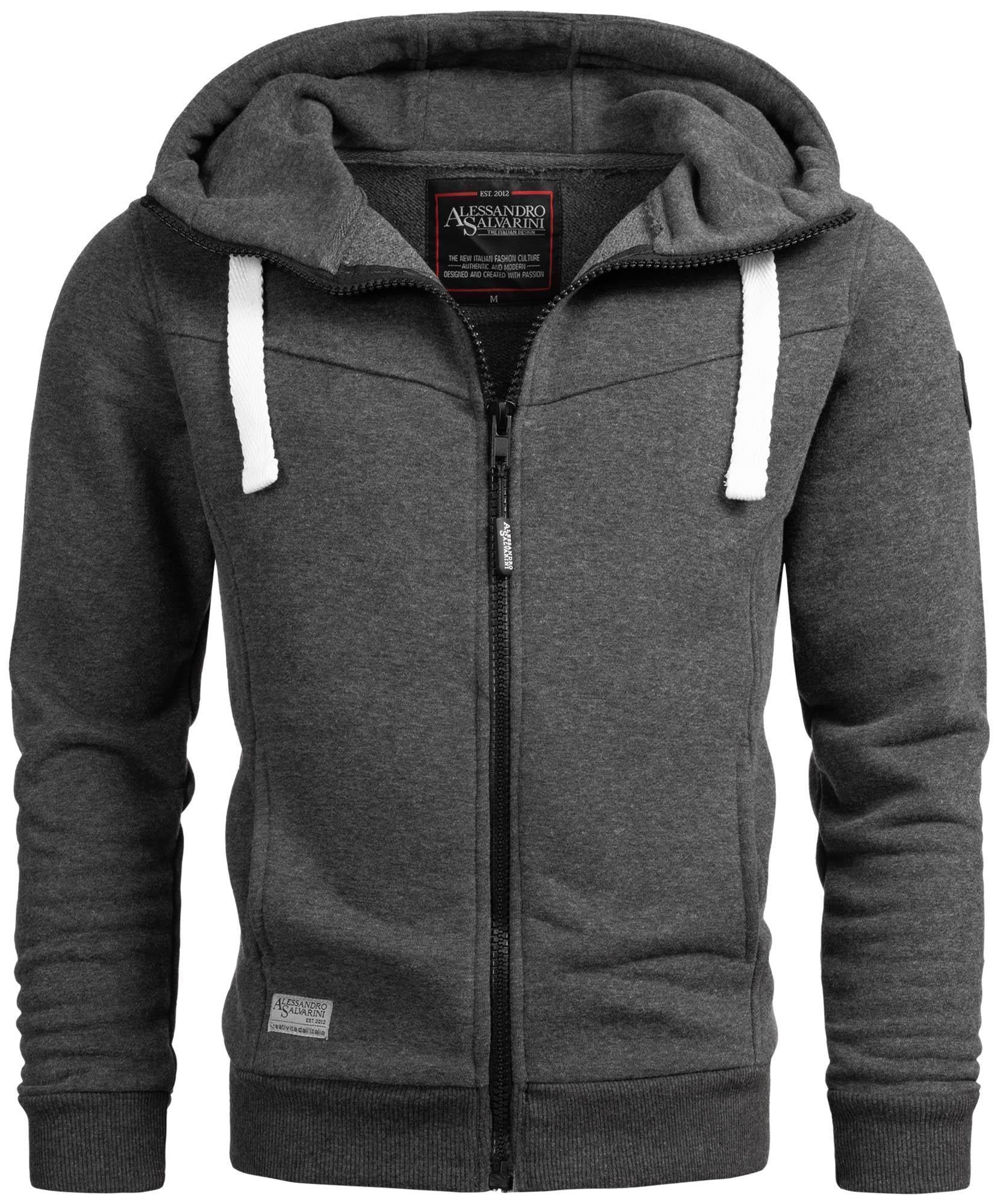 Kapuzensweatjacke ALESSANDRO SALVARINI "ASMeroiia", Herren, Gr. M (50), grau (anthrazit), Obermaterial: 80% Baumwolle, 20% Polyester, Sweatjacken, mit großer Kapuze Image