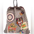 Gucci Bags | Gucci Ann Gris-Cat Drawstring 2way Backpack Gg Supreme Beige X Brown Unisex | Color: Brown/Tan | Size: Os