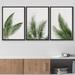 IDEA4WALL Green Tropical Jungle Palm Tree Leaf Botanical Simple Décor Framed Canvas 3 Pieces Print Wall Art Canvas in White | Wayfair 8022272062724