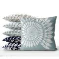 Shell Cushion Cover White On Grey Blue - Nautical Cushion Cover, Yacht Decor, Designer Coastal Home Beach Theme Cushions, Nautical