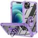 ELEHOLD Rugged Clear Case for iPhone 14 6.1 Hybrid Hard PC Crystal Clear Back+Soft TPU Shockproof Design Slim Lightweight Case with Metal Ring Holder Kickstand for iPhone 14 Purple