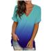Hvyesh Womens Summer Tops Plus Size Ladies Fashion Casual Gradient Printed V-neck Short Sleeve Loose T-shirt Tops