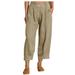 JWZUY Womens Casual Button Elastic Waisted Harem Pants Tapered Leg Trousers Cropped Summer Cotton Linen Pants Khaki XXL