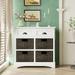 Rustic Storage Cabinet with Two Drawers and Four Classic Rattan Basket White