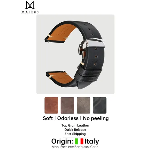 Bracelet de montre Vintage en cuir de vache tanné végétal, à dégagement rapide, fabriqué en Toscane italie, Bracelet de montre à boucle papillon