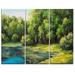 Design Art Summer Day Lake in Forest - 3 Piece Painting Print on Wrapped Canvas Set