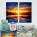 DESIGN ART Designart Bright Yellow Sunset Over Lake Seashore Canvas Wall Art Print 2 Piece Set 12 W x 20 H x 1 D x 2 Pieces