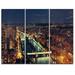 Design Art Paris City Night Skyline - 3 Piece Graphic Art on Wrapped Canvas Set