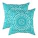 TreeWool (Pack of 2) Mandala Accent Cotton Decorative Square Throw Pillow Covers (22 x 22 Turquoise)