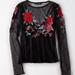 American Eagle Outfitters Tops | American Eagle Outfitters Aeo Sheer Embroidered Rose Long Sleeve Top Shirt S | Color: Black/Red | Size: S