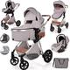 Baby Buggy Pram Pushchair Stroller 3 in 1 Child Lightweight Folding Stroller 3 in 1 Travel System Pram for Newborns & Toddlers 0-36 Months from Birth Aluminum (Light Grey - Silver Frame)