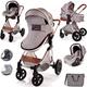 Baby Pram Pushchair Buggy with Car Seat Lightweight Stroller Folding Strollers 3 in1 Travel System Baby Trolley Baby Pram for Newborns Toddlers 0-36 Months from Birth (Light Grey - Silver Frame)