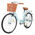 Viribus 26 Inch Vintage Ladies Bike with Basket, Girl’s Bike Dutch Style City Bicycle with Carbon Steel Frame Dual V Brakes,Single Speed Women’s Comfort Bike with Adjustable Seat and Handlebars(Mint)