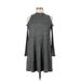 Aqua Casual Dress - A-Line Mock Long sleeves: Gray Print Dresses - Women's Size Medium