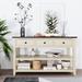 Retro Design Console Table with Two Open Shelves, Pine Solid Wood Frame and Legs