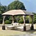 Outdoor Double Vents Gazebo Patio Canopy with Screen and LED Lights