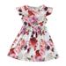 Girls Dresses Ruffle Trim Print Leopard Flower Leaf Pattern Round Neck A Line Flare Casual Party Dress