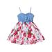 Toddlers Girls Baby Floral Dresses Sleeveless Stripe Spaghetti Strap Button Front Belted Sundress Casual Dress Child Sundress Streetwear Kids Dailywear Outwear