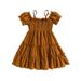 Toddler Girlâ€™s A-line Dress Short Sleeve Off-shoulder Spaghetti Straps Pleated Summer Dress