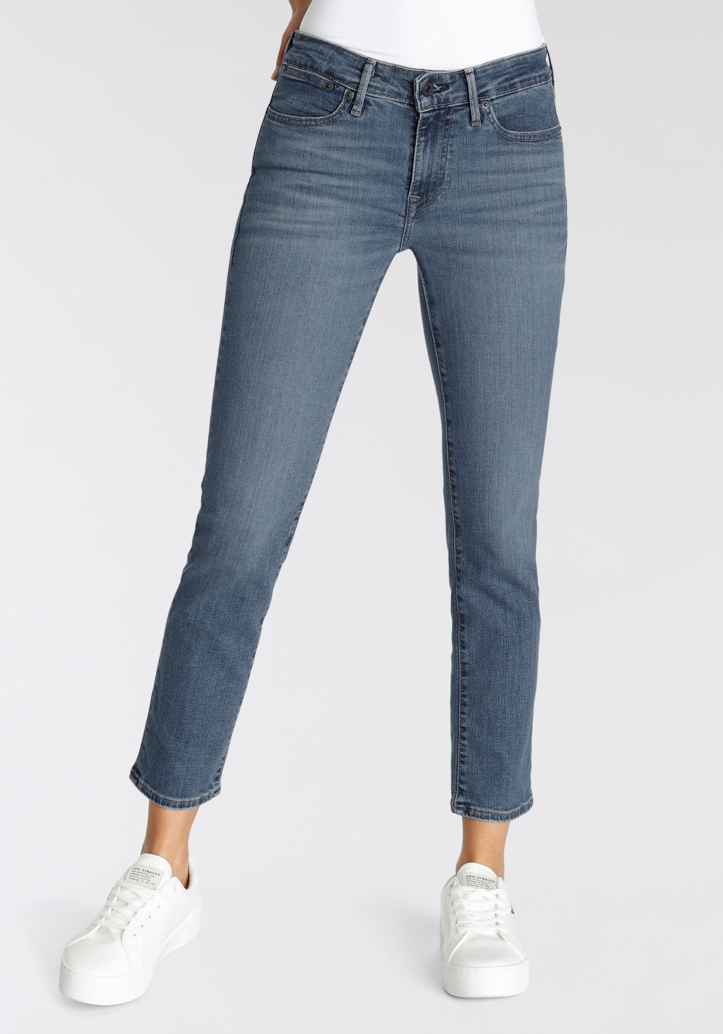 Slim-fit-Jeans LEVI'S "712 SLIM WELT POCKET", Damen, Gr. 27, Länge 30, blau (blau wave mid), Denim/Jeans, Obermaterial: 85% Baumwolle, 7% Lyocell, 6% Elastomultiester, 2% Elasthan, slim fit, Jeans Image