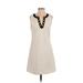 Kensie Casual Dress - A-Line Plunge Sleeveless: Ivory Print Dresses - Women's Size Small