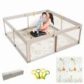 Mloong Baby Playpen with Mat, 59x59 Inches Extra Large Playpen for Babies and Toddlers, Indoor Play Pen, Outdoor Activity Center, Safety Baby Fence with Door, Toddler Playpen