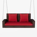 Red Barrel Studio® Kadircan Double Chair Hammock Wicker/Rattan in Black/Brown/Red | 20.5 H x 50 W x 20.5 D in | Wayfair