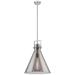 Newton Cone 16" Wide Stem Hung Satin Nickel Pendant With Smoke Shade