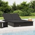 Chaise longue à 2 places Bain de soleil Transat avec coussins noir résine tressée 61379 - Noir