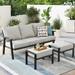 OVIOS Outdoor 3-piece Wicker Sectional Sofa Set With Ottoman Steel Frame Beige