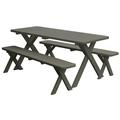 Kunkle Holdings LLC Pine 4 Cross-Leg Picnic Table with 2 Benches Olive Gray