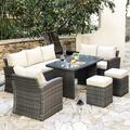 Abrihome 7-piece Patio Outdoor Wicker Sectional Sofa Set with Rain Cover Grey