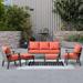 OVIOS 5-piece Outdoor Steel Frame Wicker Ottoman Patio Set Red/Orange