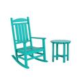 Polytrends Laguna Traditional Poly Weather-Resistant Rocking Chair with Side Table Set Turquoise