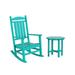 Polytrends Laguna Traditional Poly Weather-Resistant Rocking Chair with Side Table Set Turquoise