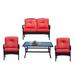 Direct Wicker Patio Iron 4 or 5 Piece Sofa Seating Group with Cushions Red 4 Pieces