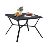 VICLLAX Patio Dining Table for 4 35.6 x 35.6 x 28 Small Patio Table All Weather Square Patio Table for Lawn Garden Outdoor Dining Table with Black Wood-Like Tabletop